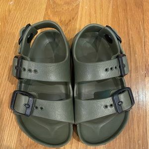 Baby Birkenstocks Milano sandal. Color olive green.